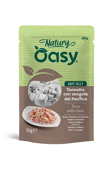 Oasy Gatto Natury Soft Jelly Tonnetto con Vongole 70g Busta Oasy Gatto Natury Soft Jelly Tonnetto con Vongole 70g Busta